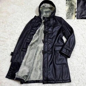 BURBERRY BLACK LABEL Hooded Duffle Coat Men's Size L Black Leather Synthetic - Picture 1 of 10