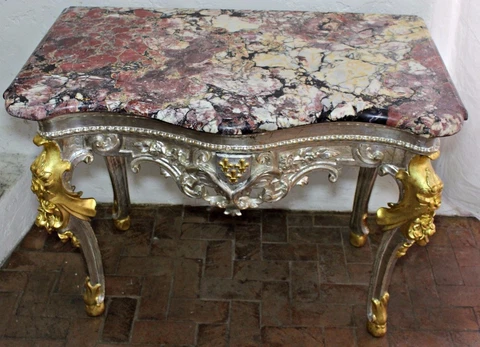 1800S 17Th Century Fleur-De-Lis Napoleon Era Louis XV Gilt-Wood Marble Table Cover