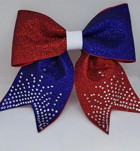 Hairbow - Red White and Blue Glitter with Rhinestone Hair Bow - Picture 1 of 1