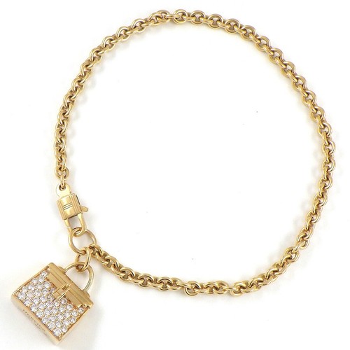 HERMÈS Bracciale HERMES Kelly Amuleto Borsa Motivo Pavè Diamante 750 Oro Rosa #LG