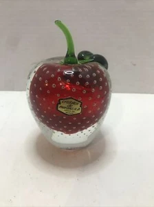 Murano Art Glass Controlled Bubble Apple Paperweight Heavy and Beautiful - Picture 1 of 7
