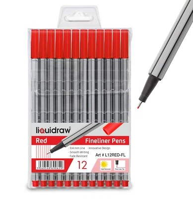 LIQUIDRAW 12 ROTE FINELINERSTIFTE SET FEINPUNKTSTIFTE 0,4 MM FINELINER ROT FARBIGE STIFTE