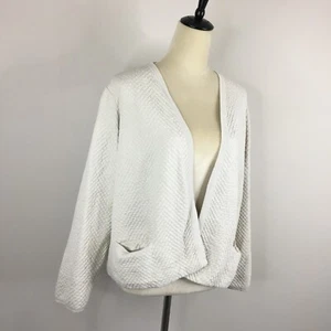 EILEEN FISHER Womens sz Large Eggshell Textured Silk Organic Cotton Blend Jacket - Picture 1 of 16