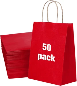 50 Pack Small Red Paper Gift Bags with Handles - Great for Christmas, Parties, B - Picture 1 of 12