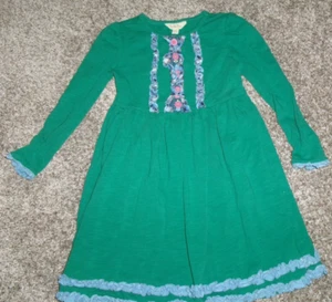 MATILDA JANE Family Tree Twirl Dress Green Blue Ruffles Size 6 - Picture 1 of 3