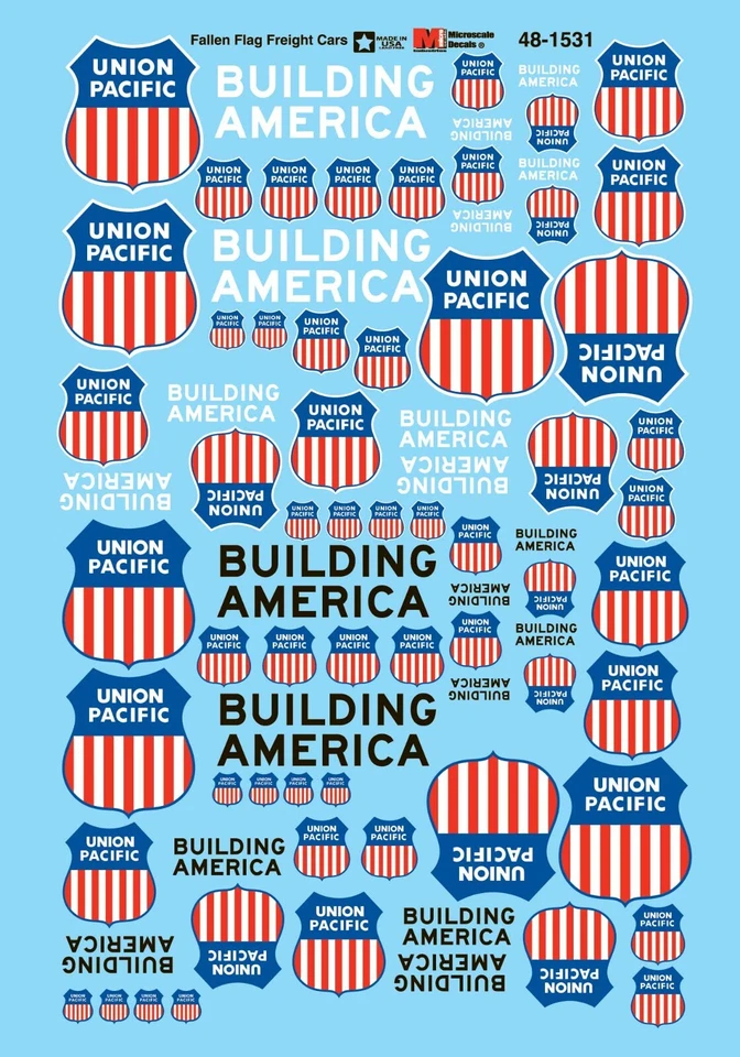 Microscale 48-1531 O Union Pacific UP Shield Fallen Flags Freight Cars Decals - Image 1 of 1