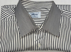 BRIONI MADE IN ITALY Mens White Black Striped L/S Button Front Shirt Sz 17 / 43