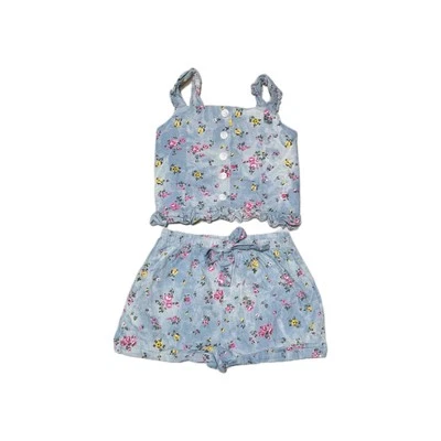 Conjunto Pantalones Cortos Niñas Vintage Raras Ediciones Tanque Azul Floral 12 Años Foto 1 de 3