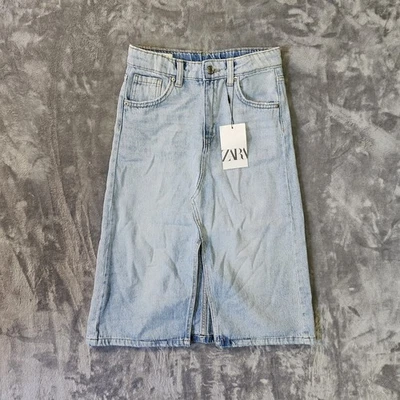 Zara Girls Denim Midi Skirt Youth Size 10 Light Wash - Image 1 of 4