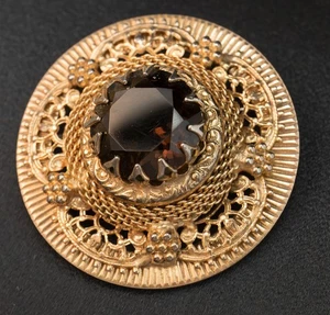Broche prendedor Hobe de cristal de cuarzo ahumado renacimiento etrusco de colección bisutería - Imagen 1 de 6