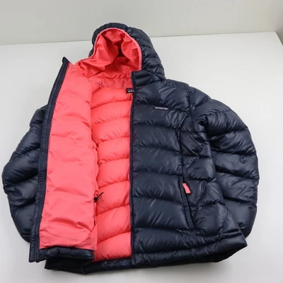 Suéter Patagonia Hi-Loft com capuz jaqueta acolchoada crianças meninas grande 12 azul rosa - Imagem 1 de 4