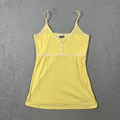 VTG Y2K Anchor Blue Womens L Babydoll Tank Top Lace Button Coquette Yellow - Image 1 of 4