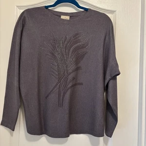 Sioni Damen Rundhals Pullover grau mit Strass verziert vorne Gr. M - Bild 1 von 7