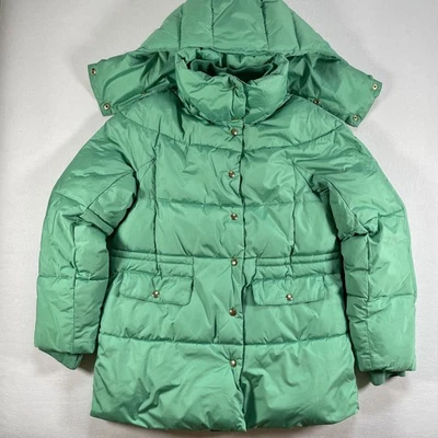 J Crew Signature Puffer Jacket Womens XS Green Hooded Long Coat Primaloft - Image 1 of 4