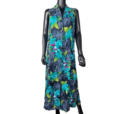 White Stag Floral Maxi Dress Sleeveless Button Front Dark Navy Size L - Image 1 of 4