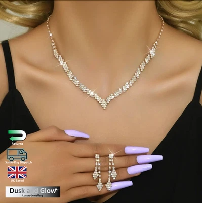 Reino Unido Mujeres Damas Moda Plata Joyería Collar Pendientes Colgantes Conjunto Regalo Boda Foto 1 de 4