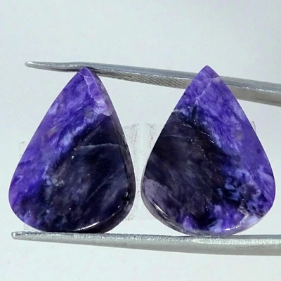 23,60 cts. Par de piedras preciosas cabujón pera charoita púrpura natural 16X21X4MM Foto 1 de 4