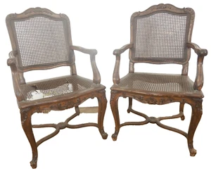 Pair Carved French Beechwood Chairs  hand cane seats 1 Chair Needs recaned - Picture 1 of 20