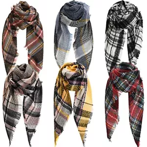 6 PCS Winter Scarves for Women Fall Triangle Plaid Blanket Warm Shawls - Picture 1 of 8