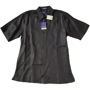 Alan Flusser Mens Black Small 100% Linen Shirt Short Sleeve New - Picture 1 of 8