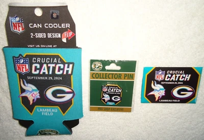 GREEN BAY PACKERS / MINNESOTA VIKINGS DATED 9/29/24 GAMEDAY PIN/MAGNET/COOZIE - Image 1 of 3