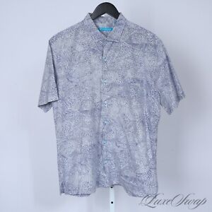 LNWOT Tori Richard Made in Hawaii White Blue Allover Waves Aloha Camp Shirt L NR