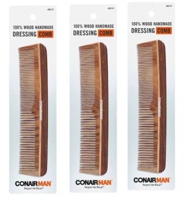 Conair Man Hand Made 100% Wooden Dressing Hair Brush Rounded tips Lot of 3 - Image 1 of 3