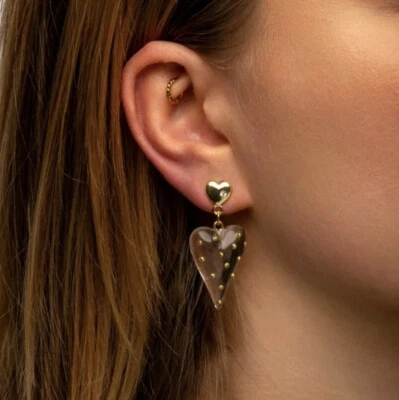 Pendientes Corazón Transparente Resina Zara Blanco San Valentín Circonita cúbica Boho Blanco Lucite Transparente Foto 1 de 4