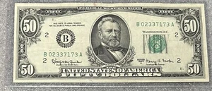 1963 New York B Note B02337173A Partial Palindrome 50$ Dollar Bill 50BL9 - Picture 1 of 6