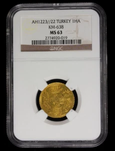 TURKEY: Mahmud II, 1808-1839, gold hayriye altin, TOP 1, AH1223 NGC MS63 - Picture 1 of 6