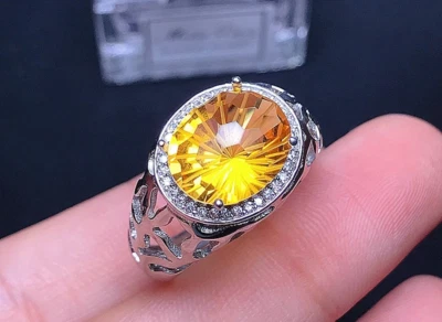 Oval Cut 9 Carat Yellow Citrine Sterling Silver 925 Handmade Women Lattice Ring - Image 1 of 4