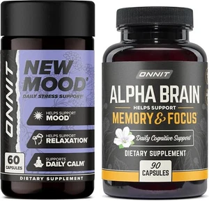 ONNIT Alpha Brain 90ct + New Mood 60ct Nootropic Stack - Picture 1 of 7