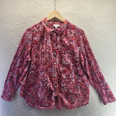 J Jill Button Up Shirt Womens Petite PL Pink Floral Long Sleeve Pullover Collar - Image 1 of 4