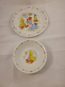 Vintage Sesame Street Porcelain 2 Pc Dish Set Plate Bowl Newcor Japan - Picture 1 of 12