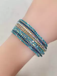 8pcs 2mm Ultra Thin Multicolor Blue Rhinestone Bracelet Set Fashion Jewelry - Picture 1 of 8