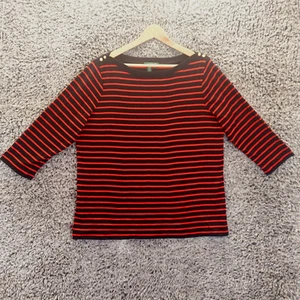 Maglione donna Lauren Ralph Lauren 2X rosso nero pullover a righe collo barca BOTTONE - Foto 1 di 10