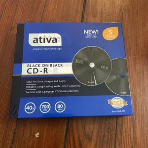 Ativa Blank Black on Black 2 sides CD-R Blank Discs 5 Pack 700MB 80 Min New - Picture 1 of 3