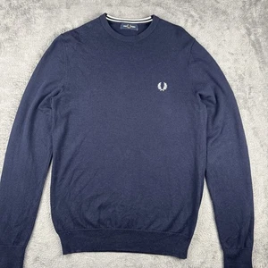 Fred Perry Rundhals Pullover Herren Small Navy Strick Wolle Baumwollmischung Langarm - Bild 1 von 10