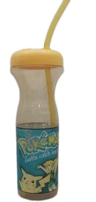 Botella de agua potable de plástico Pokemon Nintendo 1999 vintage con tapa y pajita  Foto 1 de 4
