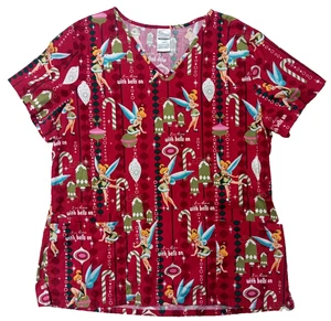Disney Tinkerbell Christmas Woman' Scrub Top Large EUC - Picture 1 of 5
