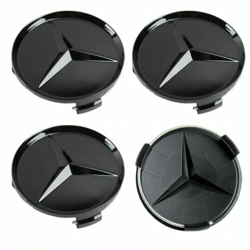 4 PIEZAS Tapacubos centrales de rueda Mercedes Benz 75MM NEGRO AMG corona emblema insignia Foto 1 de 1