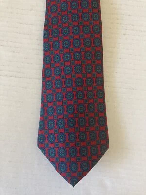 Мужской галстук Hathaway галстук полностью шелковый красный зеленый геометрические круги квадраты сделано в США - Изображение 1 из 4