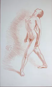 Original weiblicher roter Buntstift auf Papier Leben Zeichnung Akt Mädchen Frau Kunstwerk Kunst - Bild 1 von 1