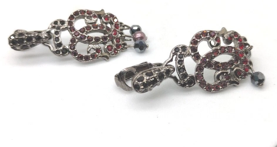 Impresionantes pendientes colgantes de cristal rojo rubí y negro Swarovski con clip colgante ¡GUAU! Foto 1 de 3