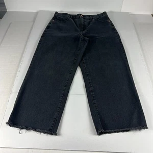 Express Jeans Women 32x24* High Rise Cropped Wide Leg Black Raw Hem Denim Tag 12 - Picture 1 of 21