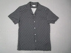 Reiss Shirt Mens Small Black Geo Button Up Short Sleeve Camp Abstract Retro - Picture 1 of 9