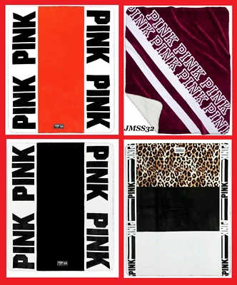 Victoria's Secret Pink Sherpa Plush Blanket Throw Neon Red Leopard Black Plum  - Image 1 of 3