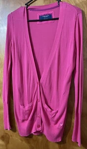 American Eagle Pink V-Neck Cardigan Sweater Sz M Button Up 2 Pockets - Picture 1 of 3