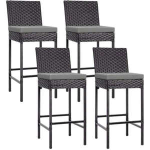 Backyard Patio Wicker Barstool Set of 2/4 Indooor Outdoor Patio Bar Stools Black - Picture 1 of 14