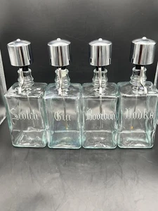 MCM Etched Crystal Liquor Decanters Chrome Pump Dispenser Bar Set 50’s & 60’s - Picture 1 of 18